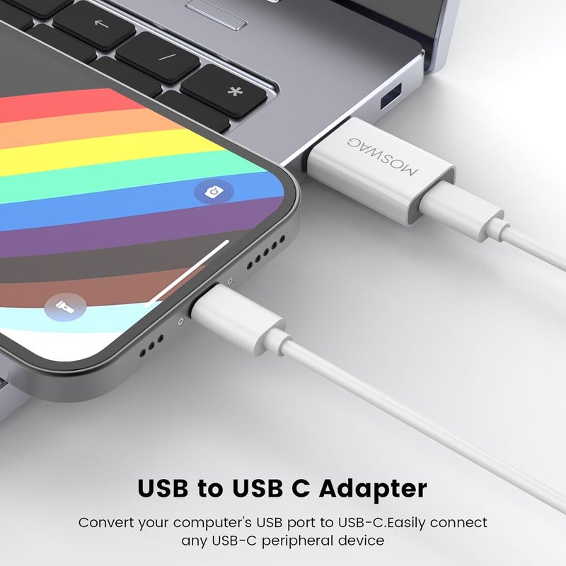 MOSWAG 3 عبوات محول USB C محول USB C إلى USB محول ذكر USB إلى أنثى Type C متوافق مع شاحن Apple MagSafe و iMac و MacBook Pro و MacBook و أجهزة الكمبيوتر المحمولة و PC و أجهزة الكمبيوتر والمزيد - Image 3